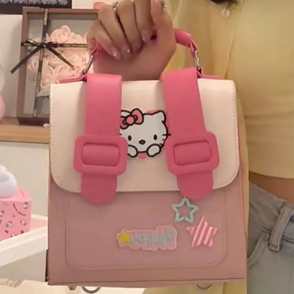 

Sanrio аниме рюкзаки Hellokitty Kawaii мультфильм PU сумки Женская мода ранец Повседневная универсальная квадратная сумка водонепроницаемый тоут