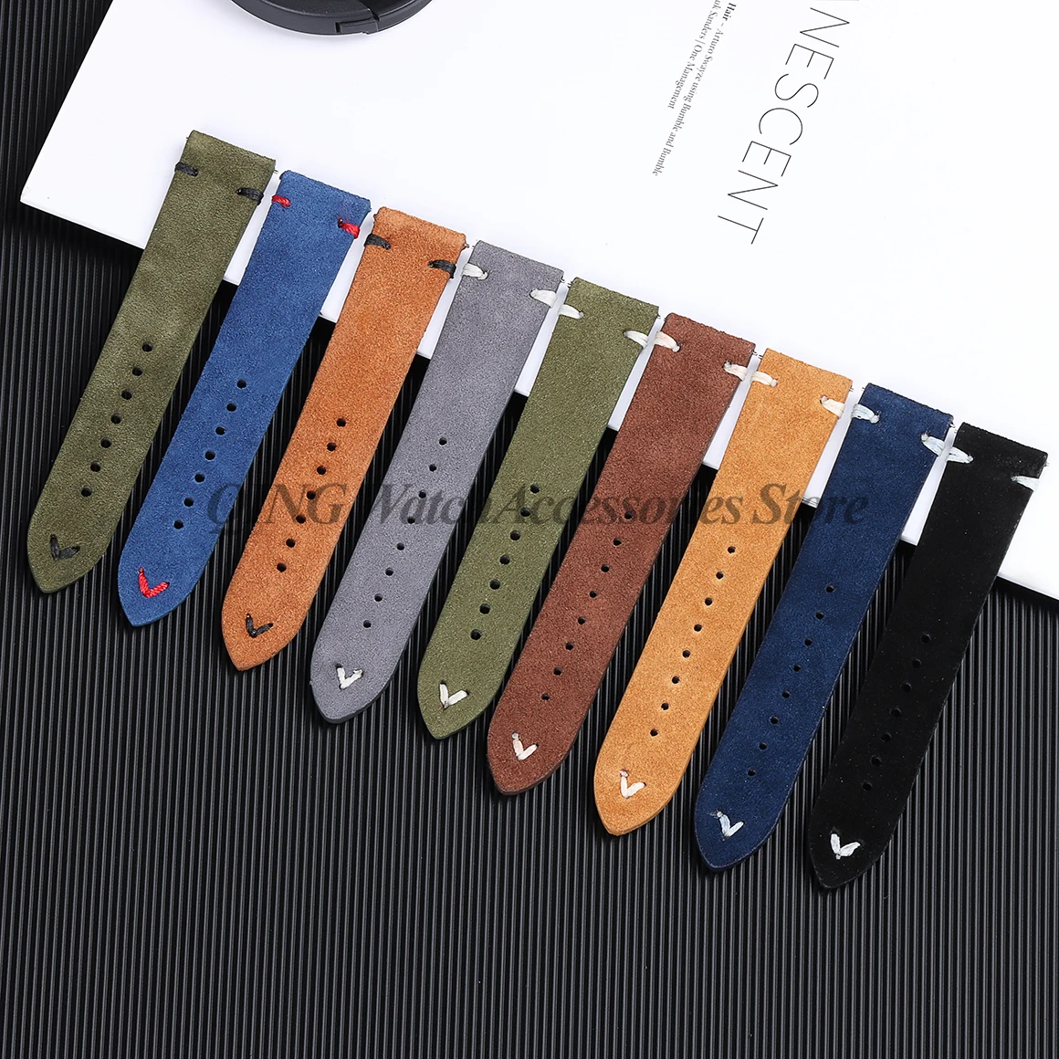 Vintage Blue & Brown Suede and Leather Watch Strap with Quick Release