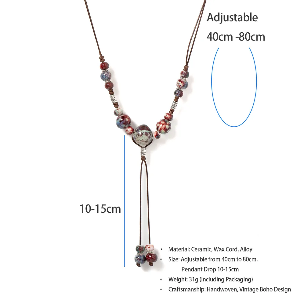CaChnTyche Collana Bohémien In Ceramica Colorata – Ciondolo Farfalla – Gioiello Lungo Regolabile – Fatto A Mano - 2