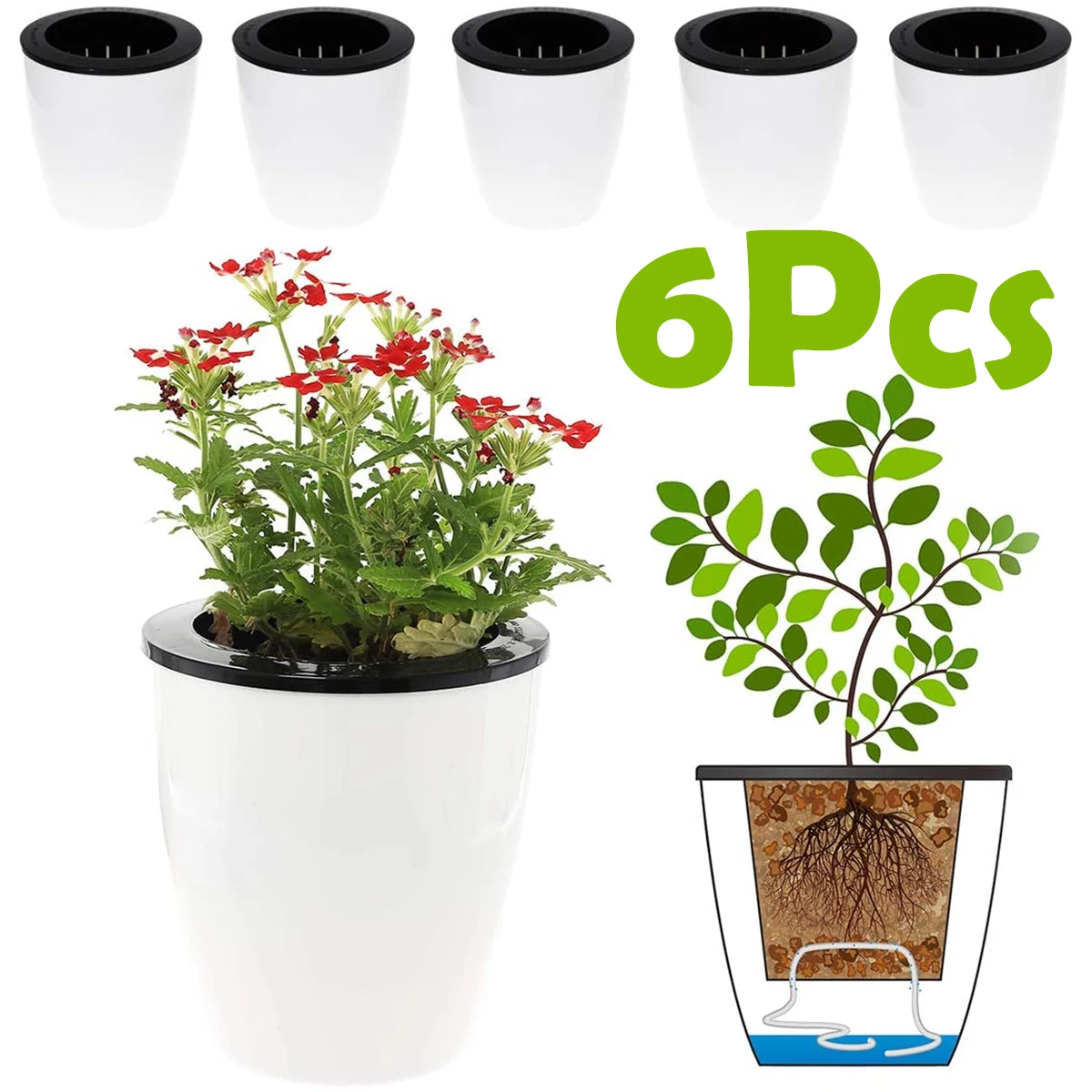 6/12Pcs Self-Watering Flower Pots 12cm Large Capacity Cotton Rope Watering  Plastic Planter Pots for Indoor Violet,Succulents - AliExpress 15