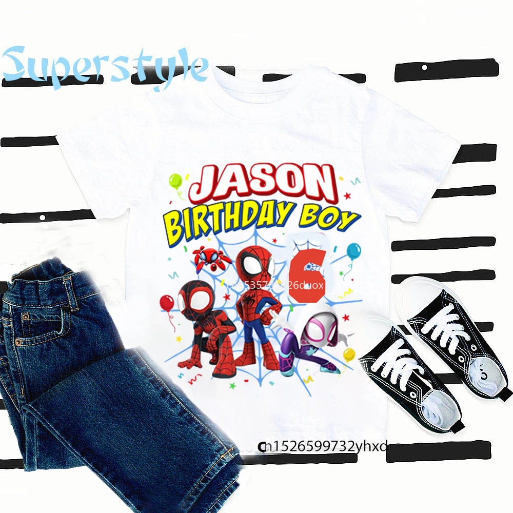 

New Summer 2024 2 3 4 5 6 7 8 9 Spiderman Birthday Boy Short Sleeved T-shirt Marvel Spider Man Personalised Kids Birthday Shirt