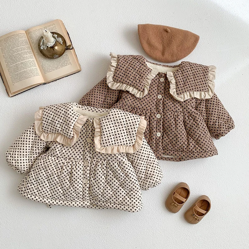 Winter Korean Style Floral Printing Thicken Warm Cardigan Coat Toddler Baby Girl Plush Jacket Newborn Baby Girls Thick Coat