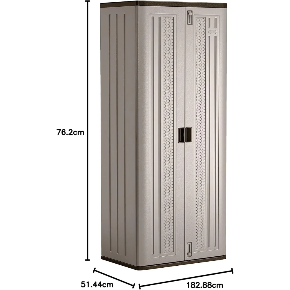 tall storage cabinet, platinum resin outdoor & garage storage cabinet with doors & shelves, plastic, weather-resistant, lockabl