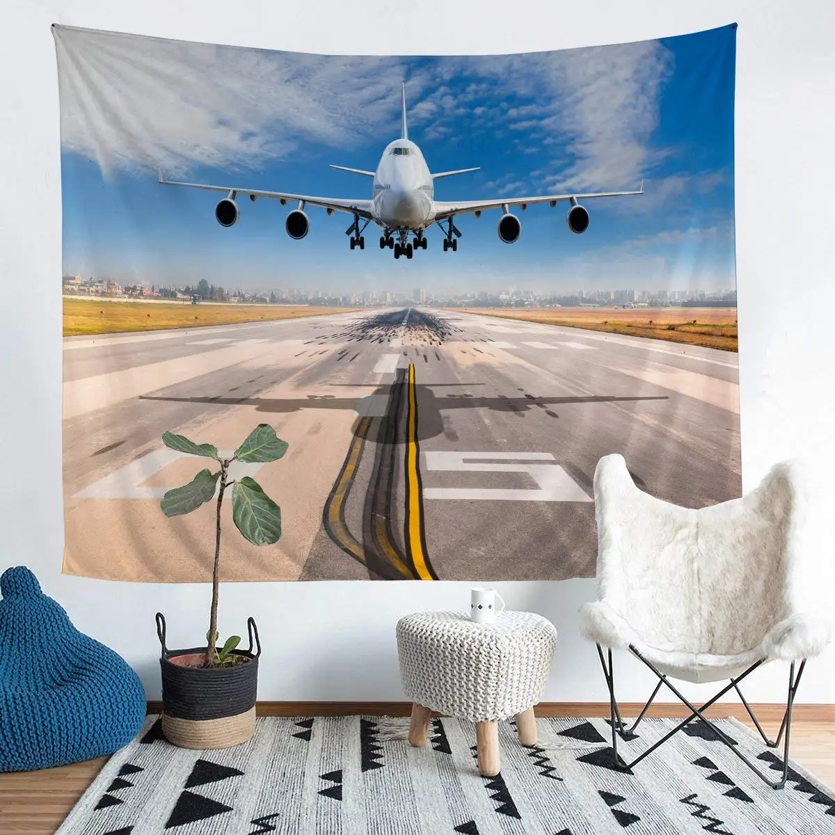 

Aircraft Tapestries Aircraft Runway Wall Hanging Sunset Aviation Theme Tapestry for Kids Boys Bedroom Decor Living Room Dorm