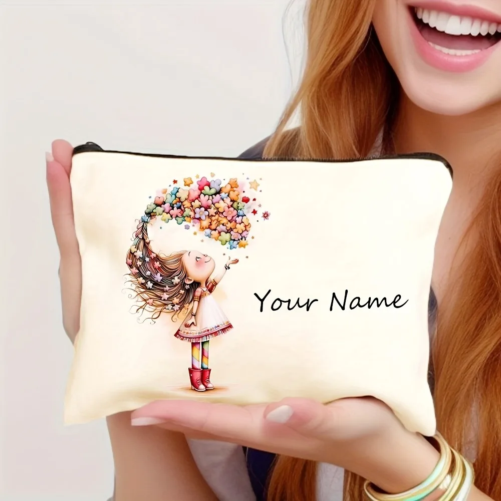 Personalized Floral Cosmetic Bag - Durable, Lightweight, and Foldable