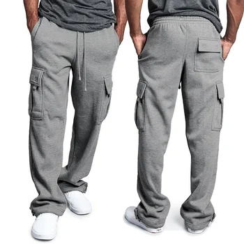 Viser de survêtement coupe droite pour hommes, joggeurs pour le sport et le streetwear, proximité Wstring, pantalons longs, pantalons multi-poches 1
