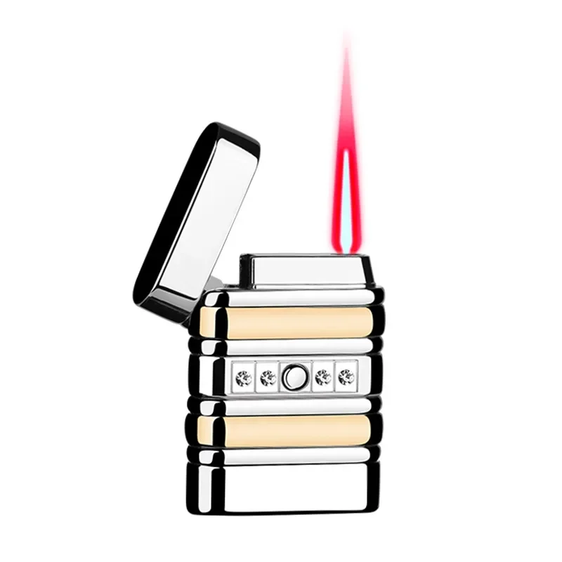 

Shiny Metal Lighters Sleek High-end Diamond Lighter Easy Ignition Smoke Accessories Gifts for Women Red Flame Windproof Lighter