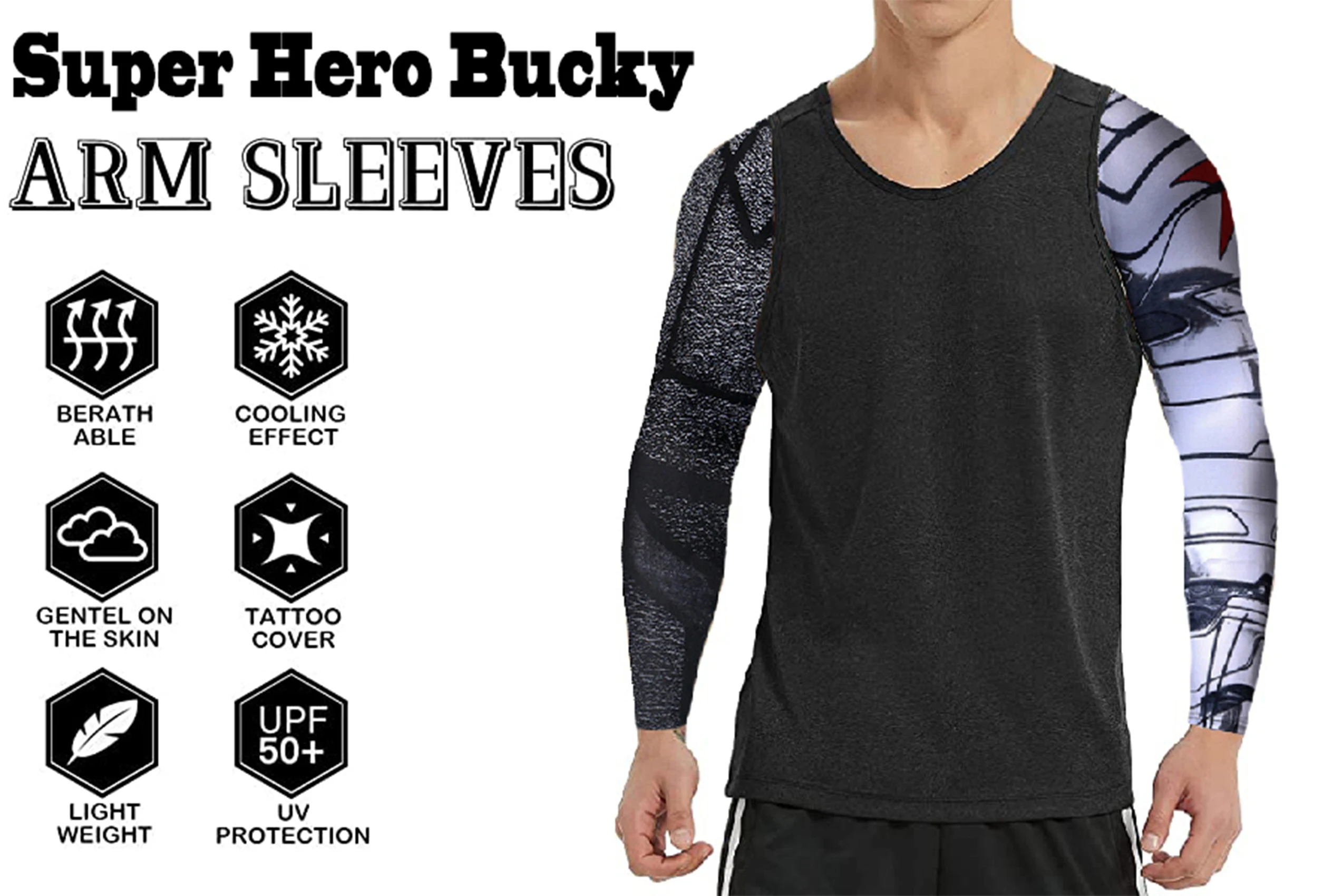 Super Hero Arm Sleeves UV Sun Protection Sports Compression