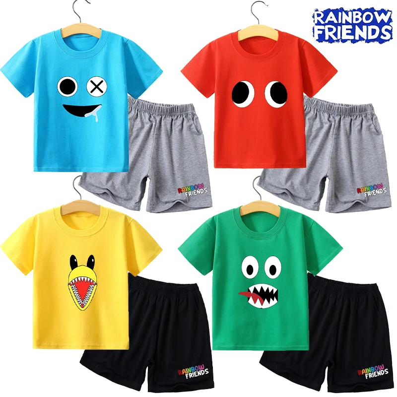 Rainbow Friends T-Shirt Shorts Set Kids Anime Kawaii Cute Expression Tees Pants Boy Girl Summer Leisure Top Pantaloni Abbigliamento
