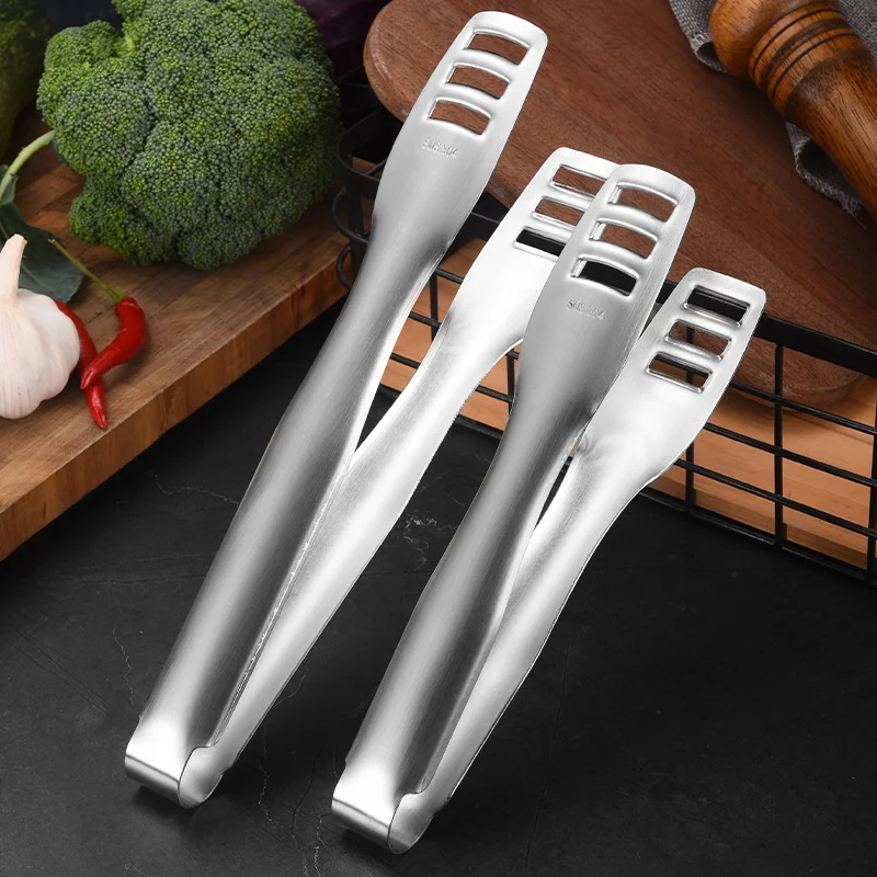 

Sliver 304 Stainless Steel Kitchen Food Tongs Grill Hollow Meat Bread Barbecue Buffet Serving Grilling Clip Home Cooking Utensil