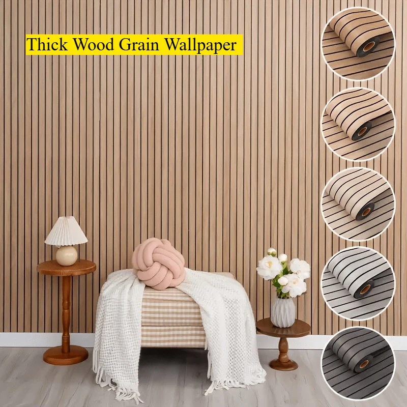 แผ่นผนังติดผนังแบบมีกาวในตัวขนาด 60 ซม. - วอลเปเปอร์ลายไม้เนื้อหนา ติดตั้งง่าย ตกแต่งบ้านสำหรับผนังและเพดาน 1