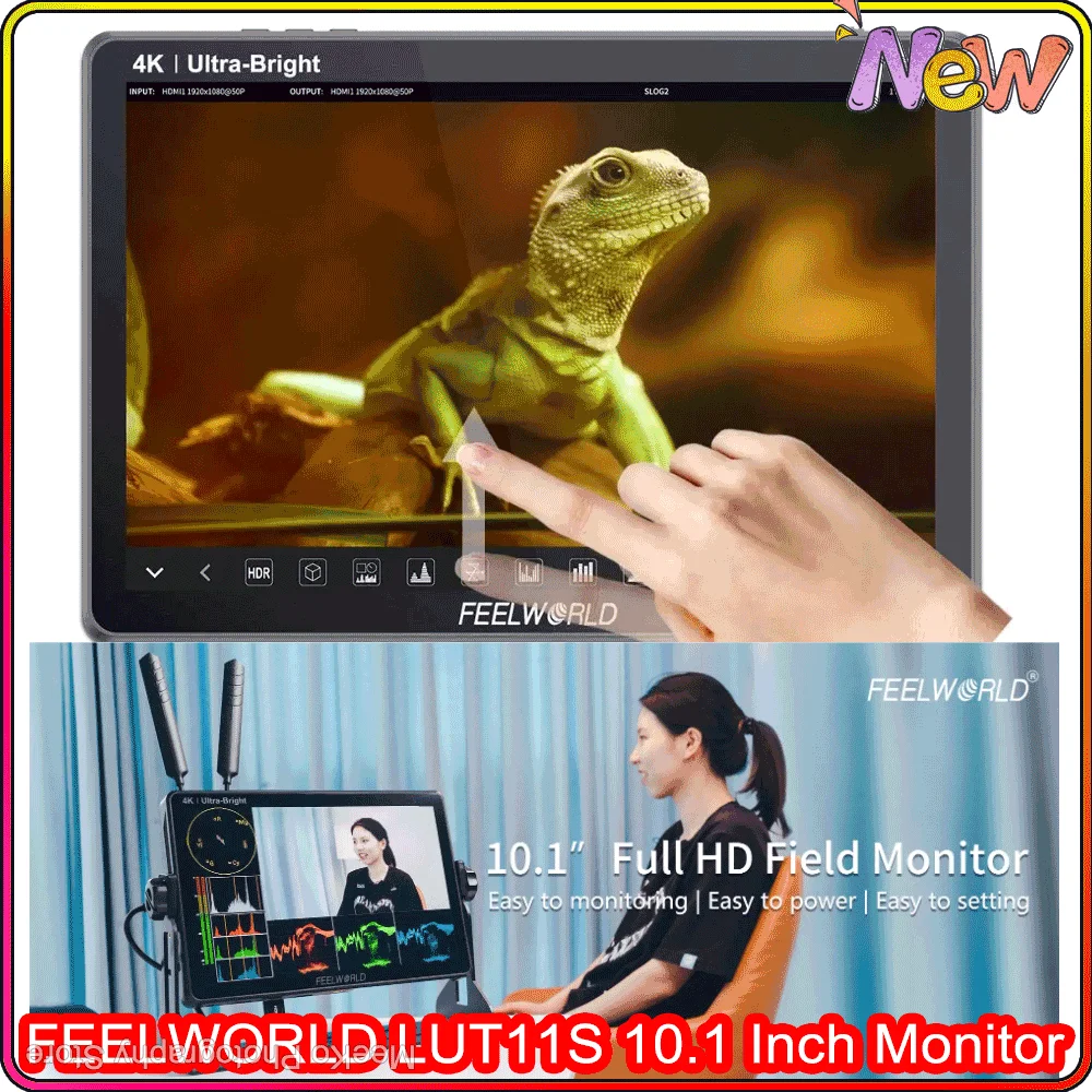 FEELWORLD LUT11S 10.1 Inch Monitor 2000nit Ultra Bright IPS Touch Screen 3DLUT 3G-SDI HDMI-Compatibled For DSLR Camera