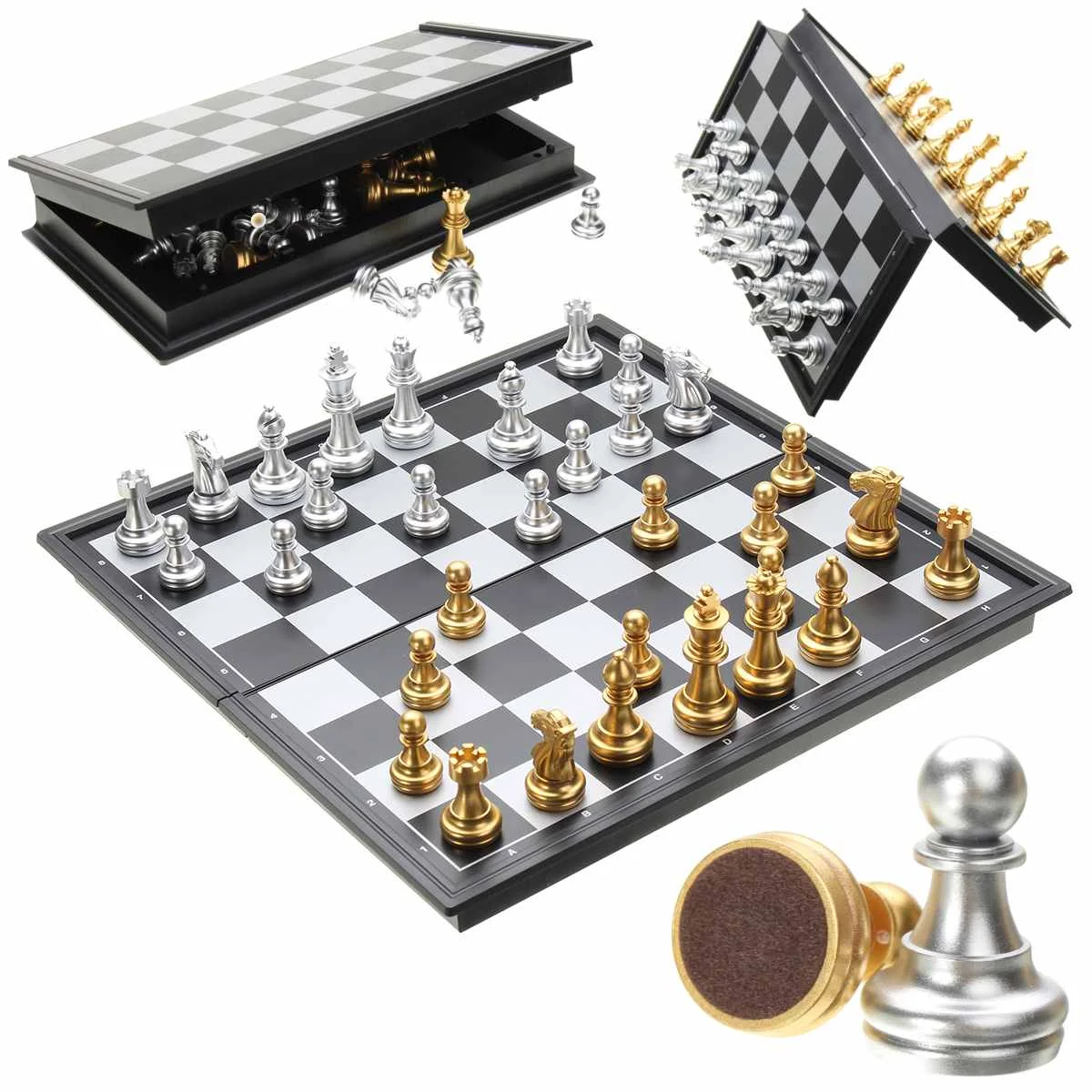 

Upgraded Folding Magnetic Travel Chess Set For Kids Adults Chess Board Game Gold Silver Chess Pieces Board Contemporary Set