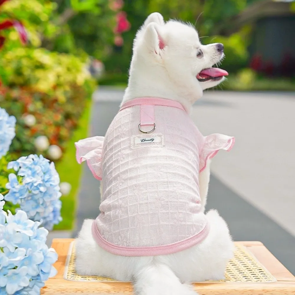 얇은 메쉬 개 쿨링 조끼 통기성 자외선 차단 고양이 자외선 차단 조끼 D-링 디자인 꽃무늬 개 여름옷