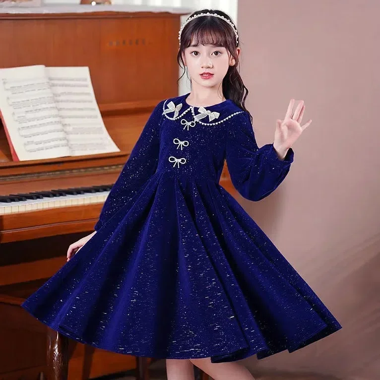 thumbnail image 1 of Vestido de manga larga para mujer, vestido de princesa con cuello de muñeca a la moda para primavera y otoño, vestido de fiesta elegante para niñas y niños, 1 of 4