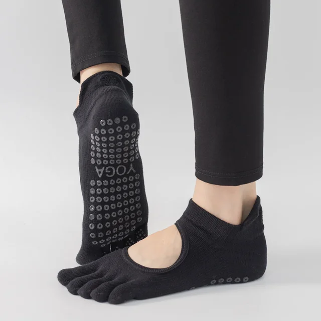 Ladies Breathable Yoga Socks with Grips Non-Slip Five Finger Pilates Socks for Women Backless Ballet Dance Fitness Toe Socks 5