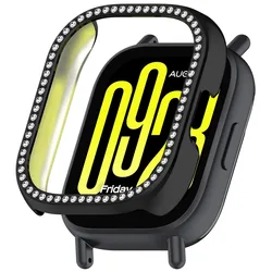 Bling PC Hollow Case: Diamond Crystal Bumper Protector for Redmi Watch 5 Lite (Black)