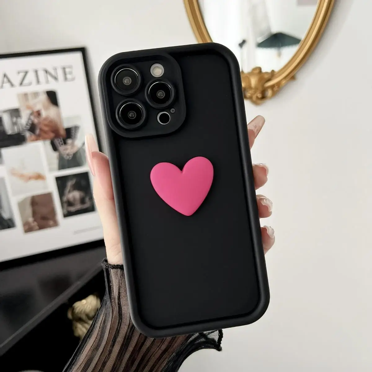Charming 3D Love Heart Silicone Shockproof Phone Case - Adorable Protective Back Cover
