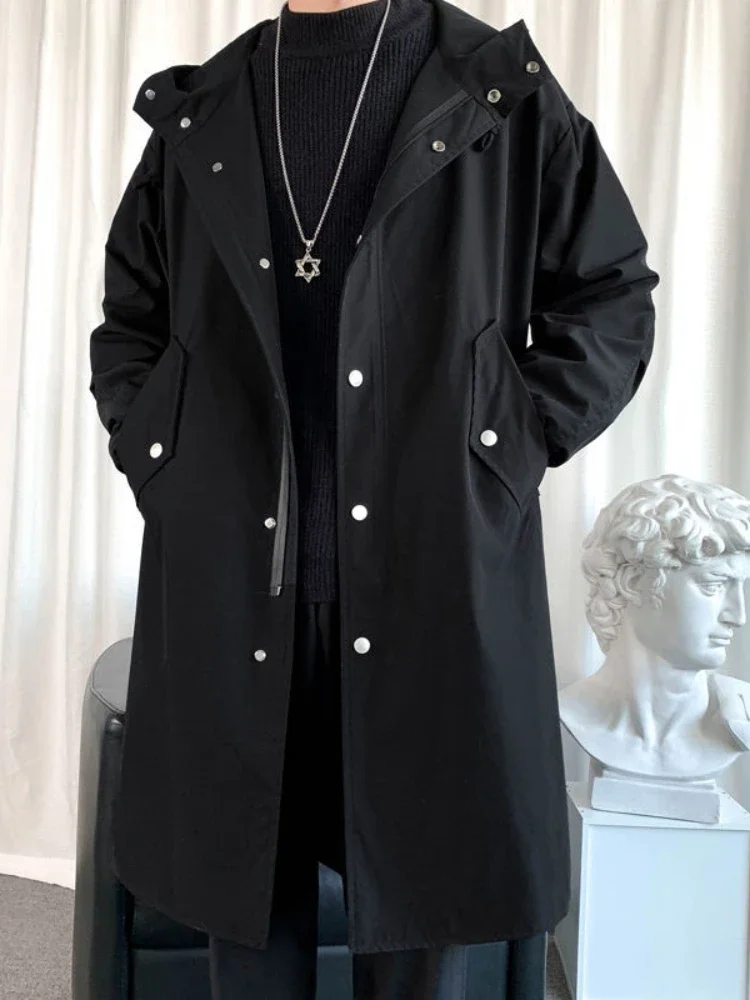 Autumn Winter Windbreaker Men Long Safari Windbreaker Korean Trend Oversize Casual Coat Trendy Handsome Hooded Jacket