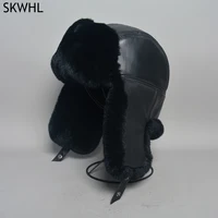 New Unisex Real Rex Rabbit Fur Bomber Hat Ushanka Cap Trapper Russian Men Women Ski Hats Caps Real Sheepskin Leather Winter Warm 1