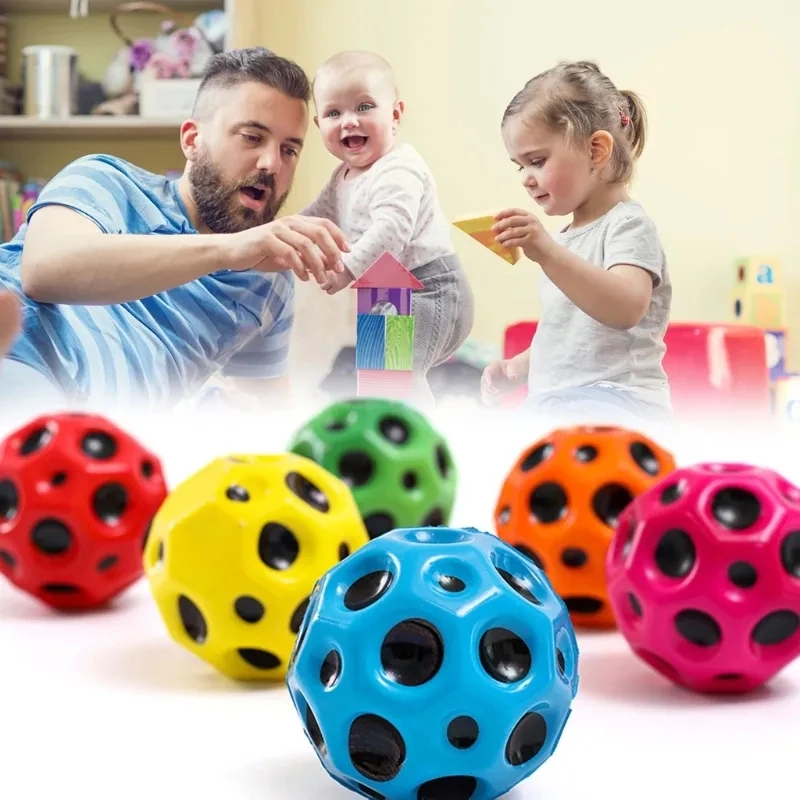

2pcs Polyurethane PU Foam Moon Ball Bouncy Ball Multi-hole Coral Sports Anti Stress Squeeze ChildrenToy Moon High Bouncing Ball