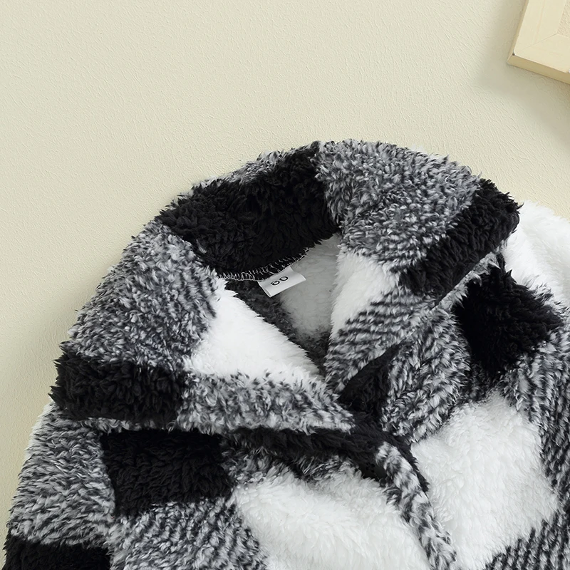 Children Plaid Plush Jacket For Baby Boys Girls Fall Winter Long Sleeve Button Cardigan Coat Outerwear Fleece Cardigan Clothing