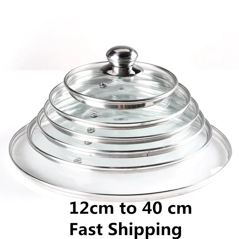 Stainless Steel Pot Cover Household Pan Lid Wok Cover with Knob Round Cover for Pot, Size: 33x33cm