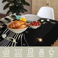 Nappe de piano élégante aux notes dorées, Housse de table haut de gamme à motifs de touches musicales noires et blanches pour cuisine, maison et dîner festif 3