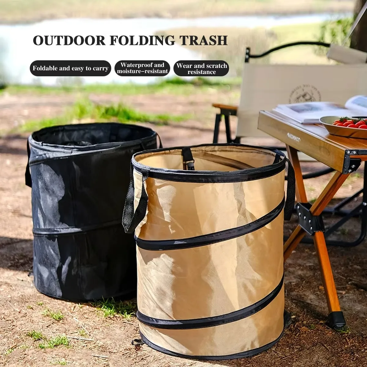 1pc Pop-up Trash Can, Outdoor Portable Camping Folding Trash Can Camping Trash Can Gardening Garden Garbage Bag Garden Leaf Buck 1