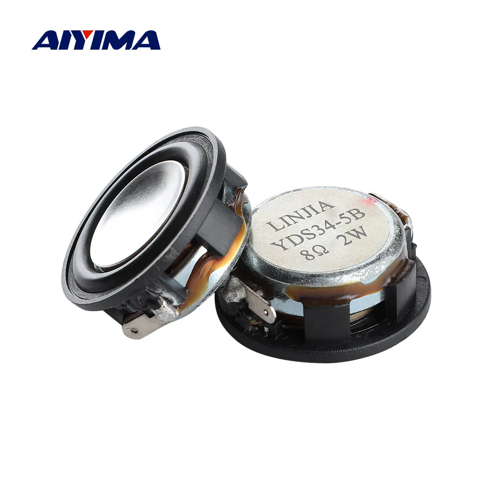AIYIMA 34MM 8 Ohm 2W Full Frequency Mini Speaker Neodymium Magnetic Audio Speaker Aluminum Basin Rubber Edge Loudspeaker 2Pcs audio speakers