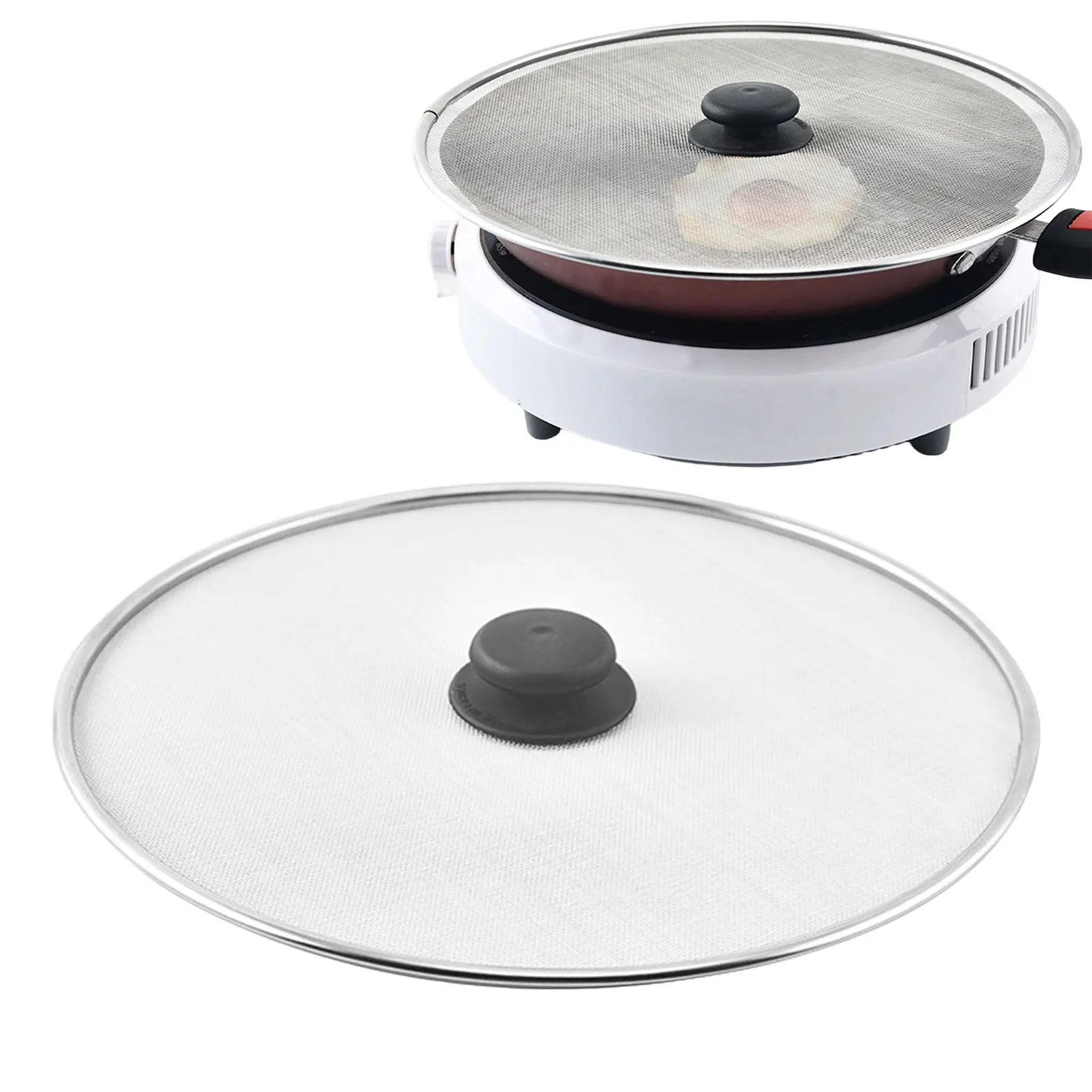 Splash Guard Frying Pan Lid Kitchen Cooking Tools Filter 29cm Stainless Steel Dishwasher Safe