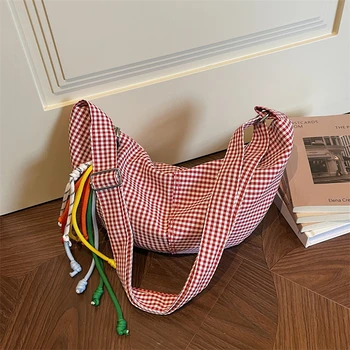 Microfiber Plaid Zipper Hobos Bags 2026 Spring/summer New Versatile Bags Daily Commute Fashion Portable Crossbody Bags