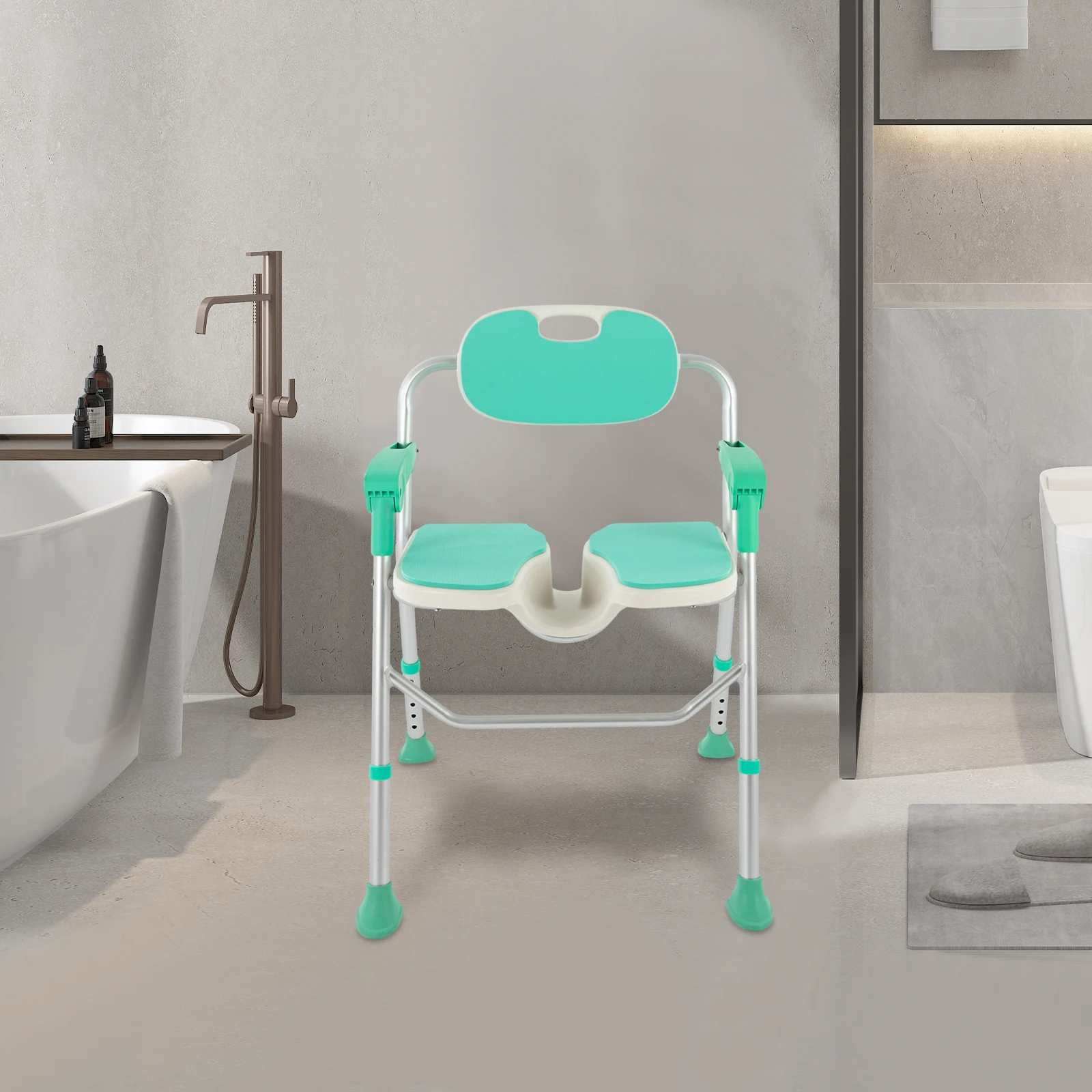 Folding Shower Chair Adjustable Height Bath Safety Toilet Seat Non-Slip Feet for Patient Transfer Disabled Seniors Aid 330lbs 5