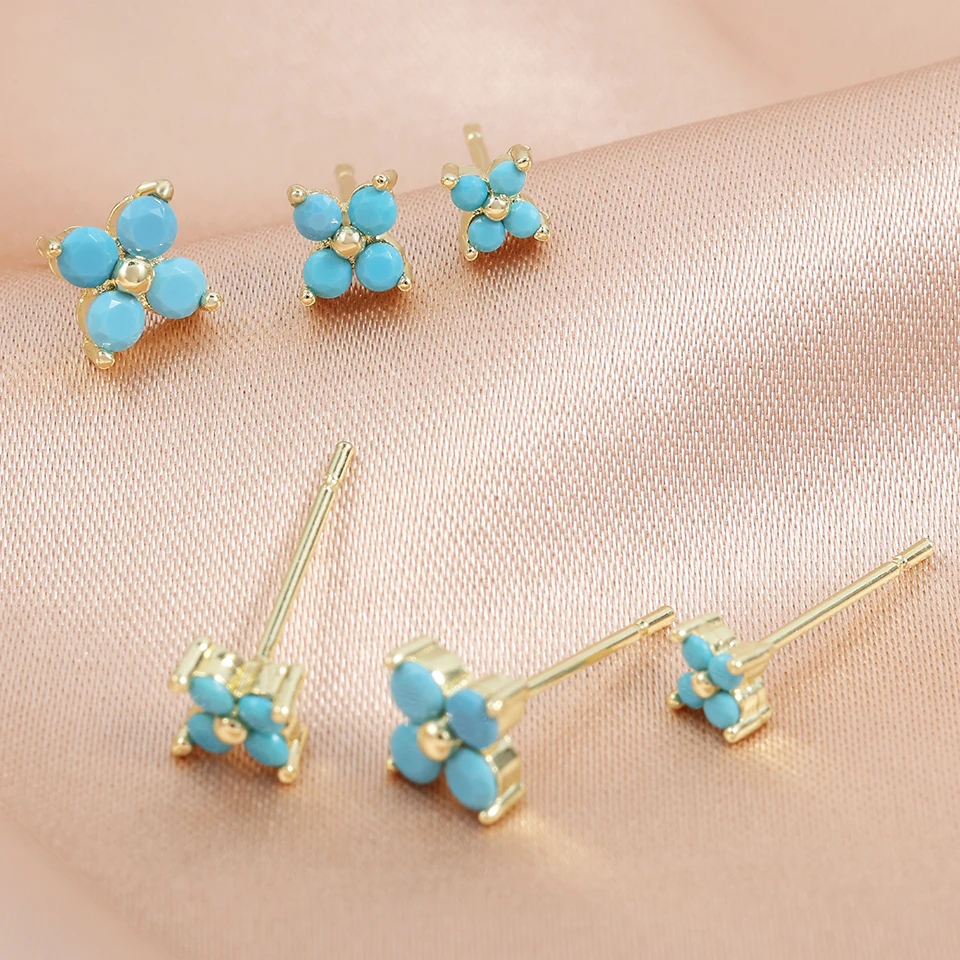 ZAKOL New 6 Pcs Turquoise Small Flower CZ Stud Earrings for