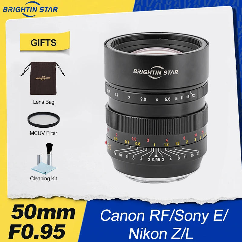 

Brightin Star 50mm F0.95 Full Frame Large Aperture Night Scene Portrait Lens for Canon RF R5 R6 Sony E A7M4 Nikon Z Z50 Leica L