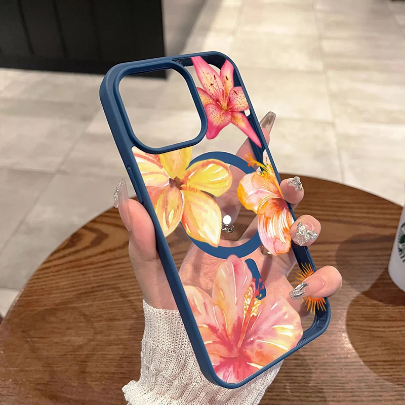 Floral Yellow & Pink MagSafe Wireless Charging Phone Case with Air Magnetic Cover