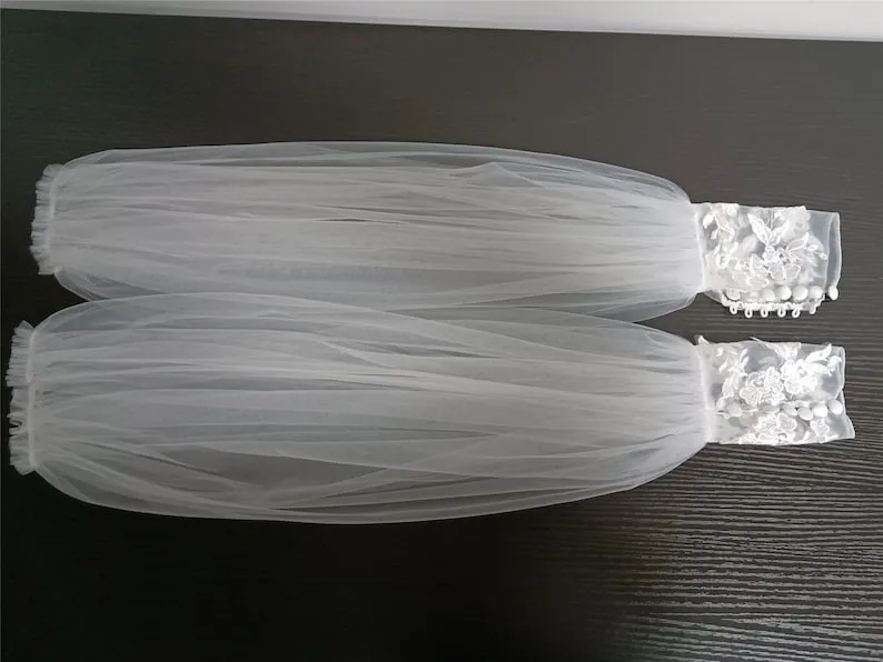 Wedding Sleeves Gloves Lace Applique Removable Tulle Puffy Long