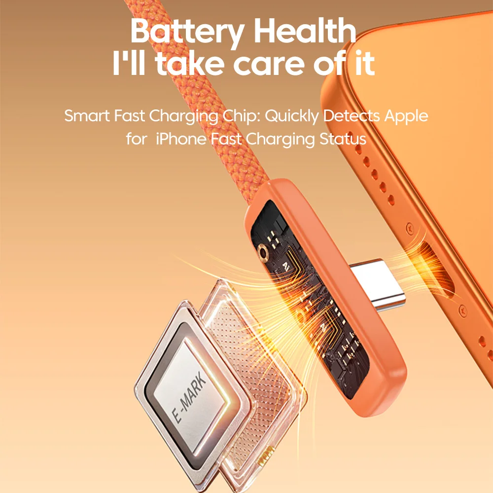 PD60W USB C to Type C 초고속 충전 직각 데이터 케이블 (아이폰 15, 16, 17, 삼성 안드로이드용) 나일론 편조 충전 케이블