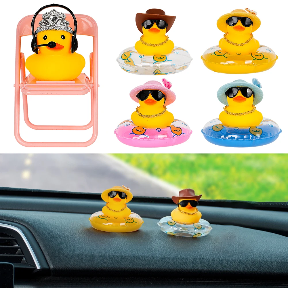5PCS Rubber Duck Car Decorations With Hats - Cute Squeaky Dashboard Ducks