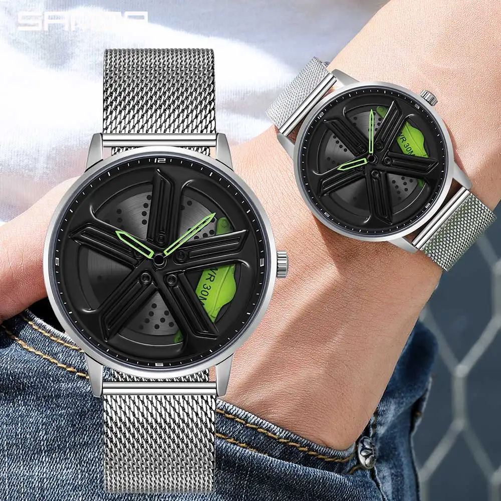 

Hot Sell Men's Watches 360 Rotating Car Hub Dial Design High Quality Movement Stainless Waterproof Quartz Wristwatch For Male