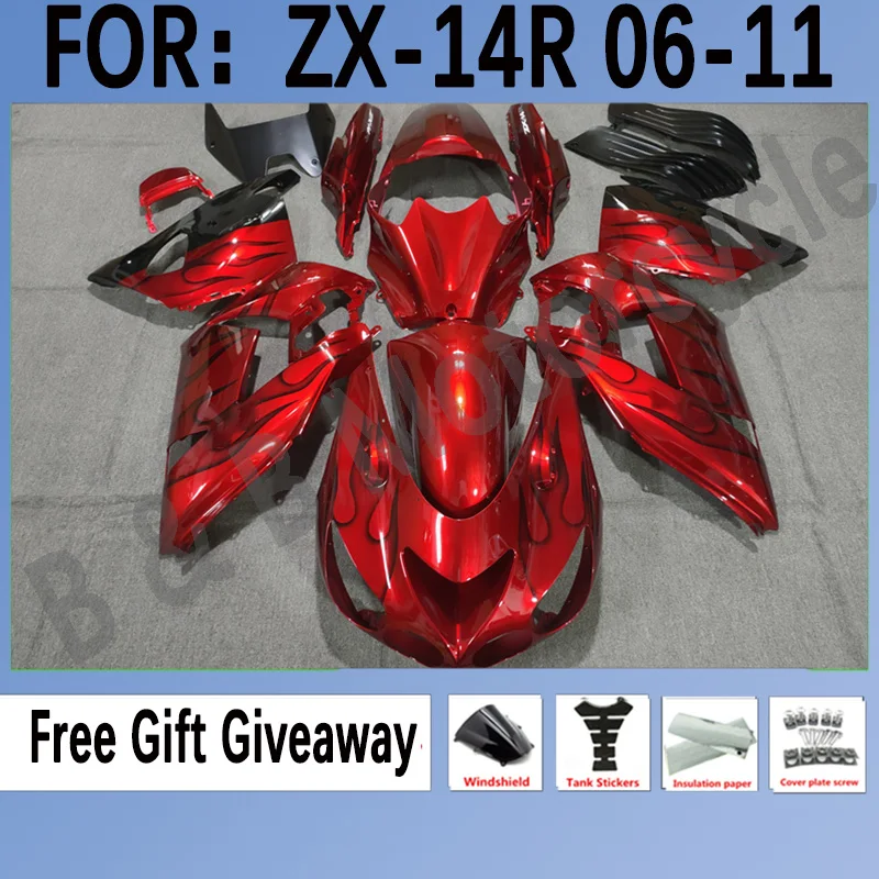 

Fairings Kit Fit for Kawasaki ZX14R 2006 2007 2008 2009 2010 2011 ZZ-R1400 ZX-14R 2006-2011 Fairing Kit Set Red Black