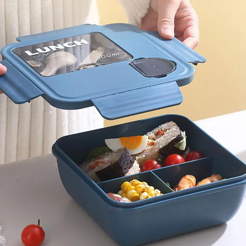 

Compartment Snack Containers Portable Sealed Lunch Box 2 Layer Mesh Kids Leak Proof Bento Snack Box With Cutlery Lunch Box