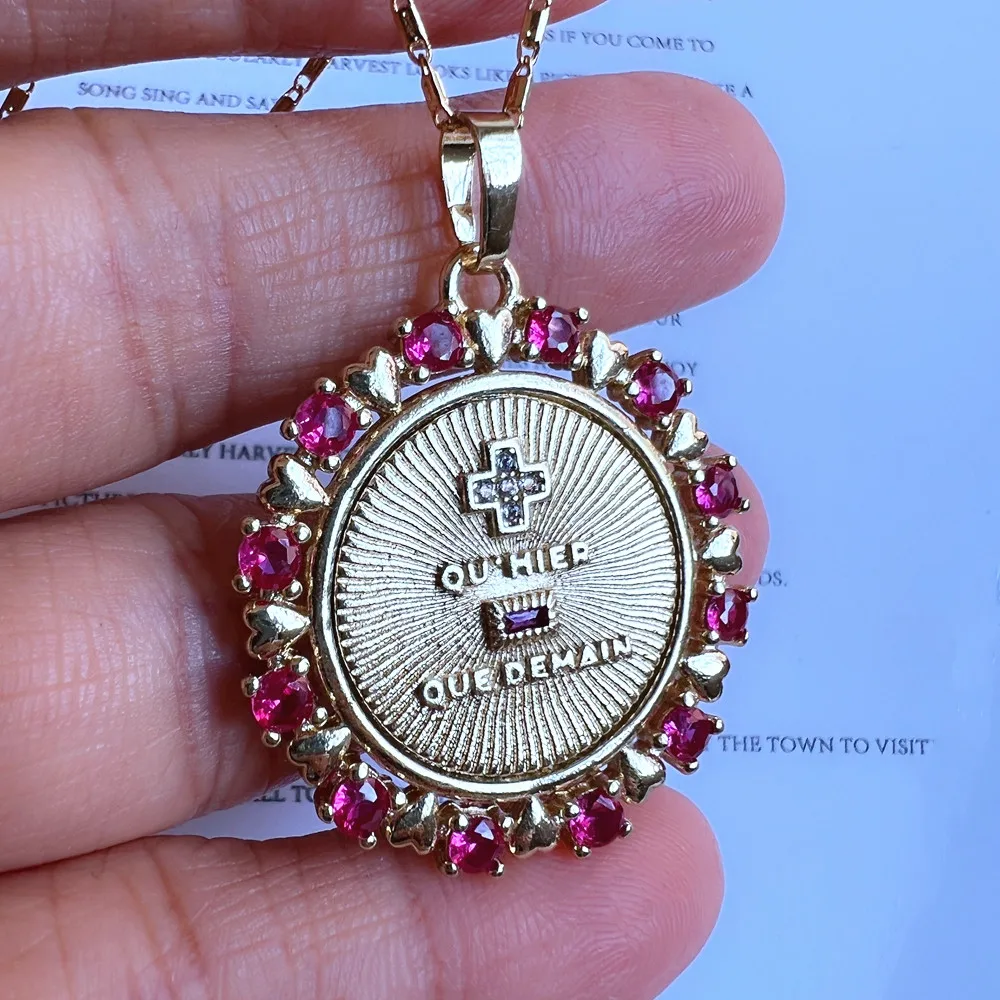 Trendy French Love Token Pendant Necklace for Valentine's Day Gift Cubic Zirconia Love Token Charm Necklace Jewelry for Women 3