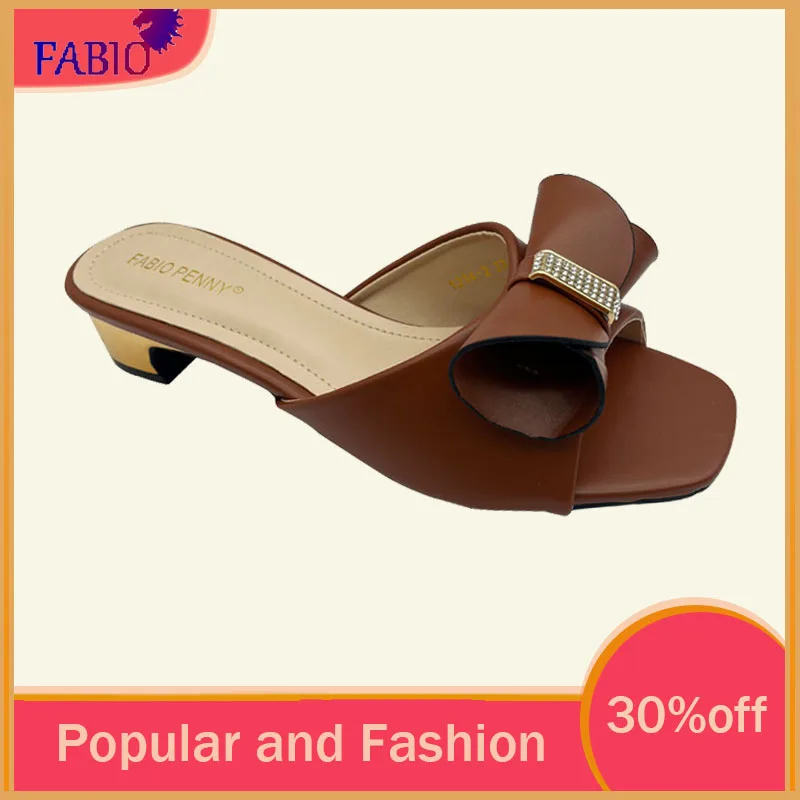FABIO PENNY 2026 Solid Color Bow Low Heel Slippers Comfortable Leisure Design for Women Fashionable Dinner Party Elegance