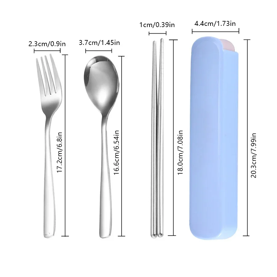 Geschirr-Set aus Edelstahl, koreanischer Löffel, Gabel, Essstäbchen, 3-teilig, tragbares Geschirr, für Studenten, Outdoor, Reisen, herausziehbares Geschenk – Detail 2