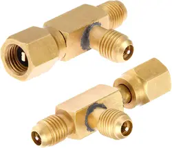 2Pcs Quick Coupler Access Tee 1/4'' Valves Core Tee Adapter with Swivel Connector Fits for Gauge Deep Vacuum Pump Manifold
