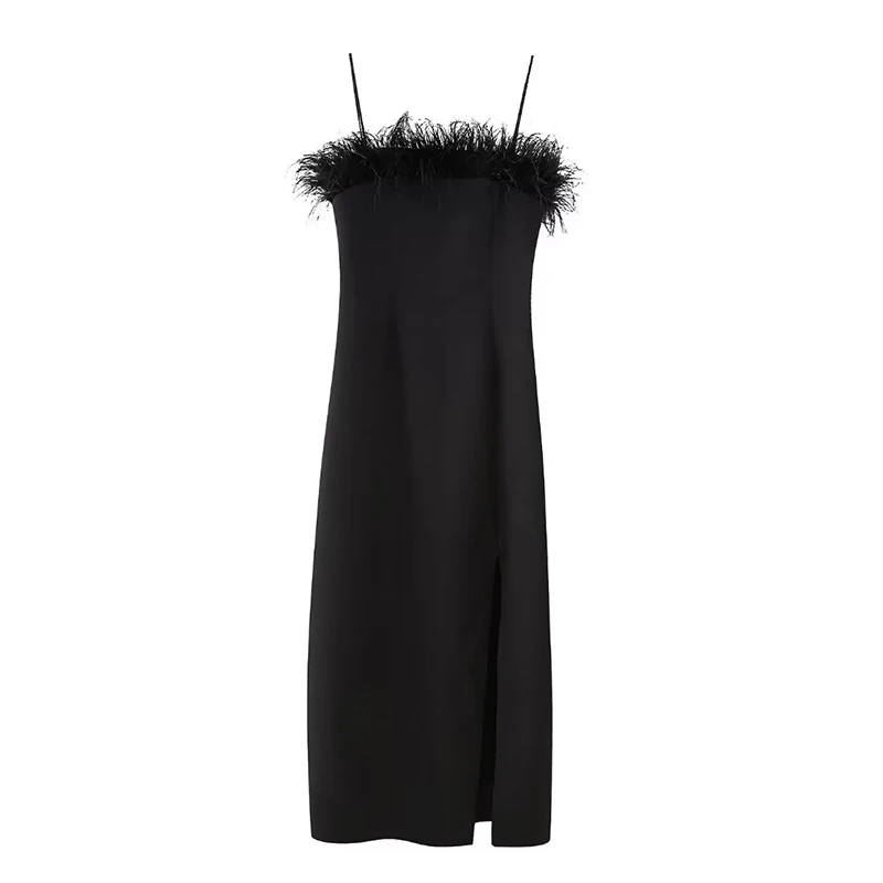 

Elegant Women Black Sling Feather Sexy Party Dresses