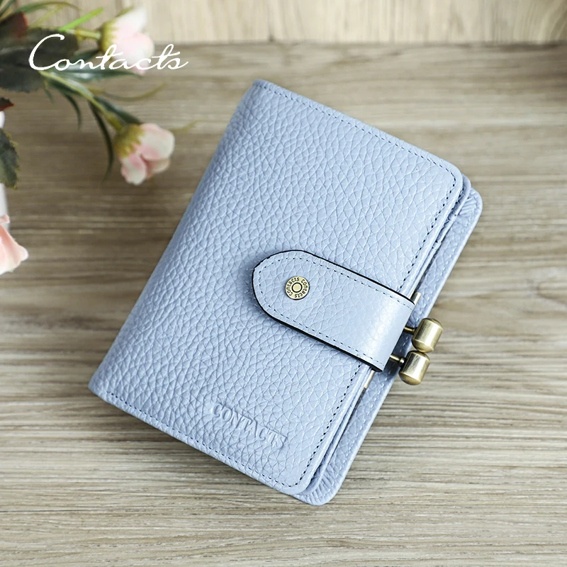 CONTACT'S Kiss Lock Wallets for Women RFID Genuine Leather Metal Frame