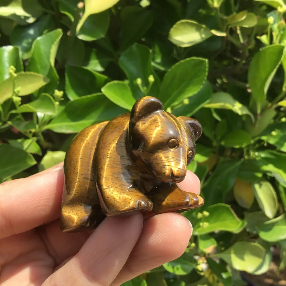 Natural Stone Carved Tiger eye stone cute bear Rose quartz crystal figurine stone Bear statue 6