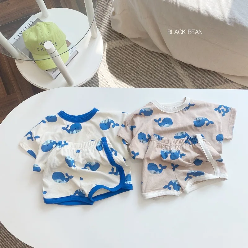 2024 Summer Baby Boy 2PCS Clothes Set Cute Cartoon Bear Printed Tees Cotton Shorts Suit Ins Toddler Boys Breathable Outfits 3